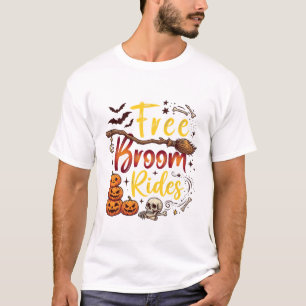 Free Broom Rides Halloween Pumpkins Skull Bats Bon T-Shirt