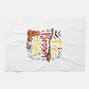 Free Broom Rides Halloween Pumpkins Skull Bats Bon Tea Towel