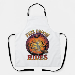 Free Broom Rides Halloween Skeleton Pumpkin Black Apron