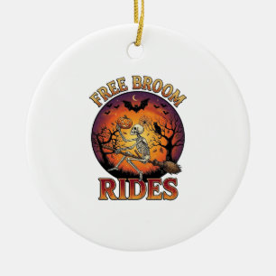 Free Broom Rides Halloween Skeleton Pumpkin Black Ceramic Tree Decoration