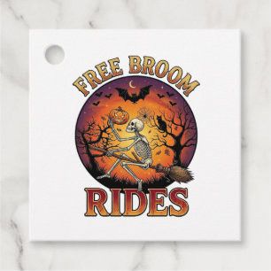 Free Broom Rides Halloween Skeleton Pumpkin Black  Favour Tags