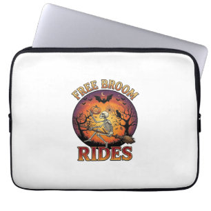 Free Broom Rides Halloween Skeleton Pumpkin Black Laptop Sleeve