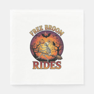 Free Broom Rides Halloween Skeleton Pumpkin Black Napkin