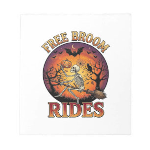 Free Broom Rides Halloween Skeleton Pumpkin Black  Notepad