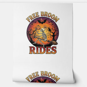 Free Broom Rides Halloween Skeleton Pumpkin Black Wallpaper