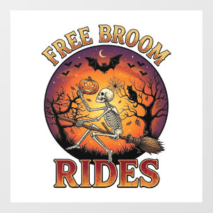 Free Broom Rides Halloween Skeleton Pumpkin Black  Window Cling
