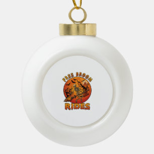 Free Broom Rides Halloween Skeleton Pumpkin Orange Ceramic Ball Christmas Ornament
