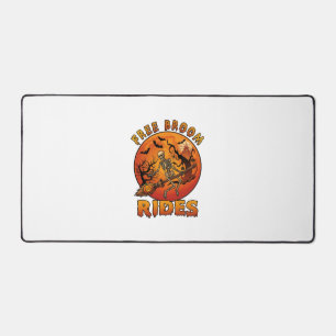 Free Broom Rides Halloween Skeleton Pumpkin Orange Desk Mat