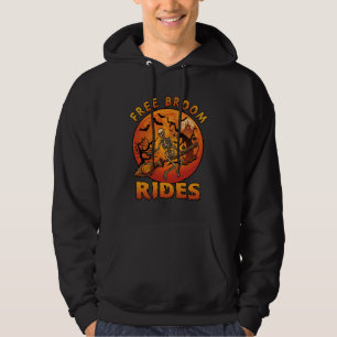Free Broom Rides Halloween Skeleton Pumpkin Orange Hoodie