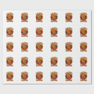 Free Broom Rides Halloween Skeleton Pumpkin Orange Wrapping Paper