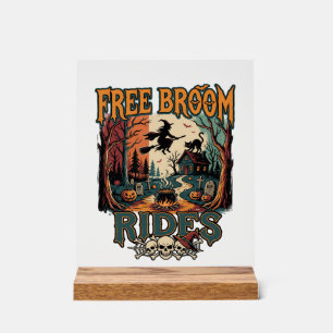Free Broom Rides Halloween Witch Cat Skulls_1 Acrylic Sign
