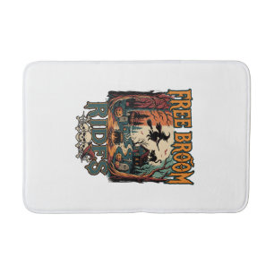 Free Broom Rides Halloween Witch Cat Skulls_1 Bath Mat