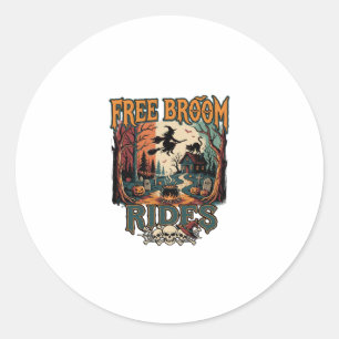 Free Broom Rides Halloween Witch Cat Skulls_1 Classic Round Sticker