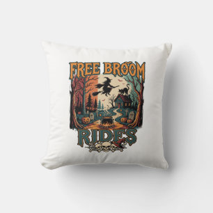 Free Broom Rides Halloween Witch Cat Skulls_1 Cushion