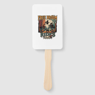 Free Broom Rides Halloween Witch Cat Skulls_1 Hand Fan