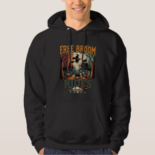 Free Broom Rides Halloween Witch Cat Skulls_1 Hoodie