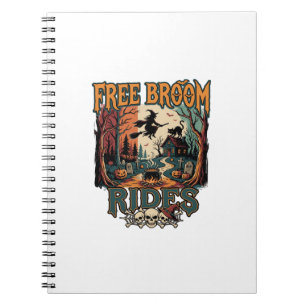 Free Broom Rides Halloween Witch Cat Skulls_1 Notebook