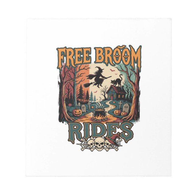 Free Broom Rides Halloween Witch Cat Skulls_1 Notepad (Front)