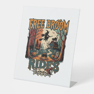 Free Broom Rides Halloween Witch Cat Skulls_1 Pedestal Sign