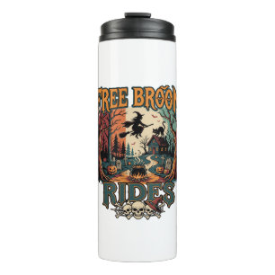 Free Broom Rides Halloween Witch Cat Skulls_1 Thermal Tumbler