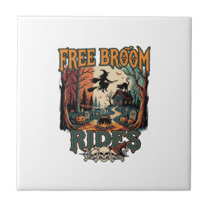 Free Broom Rides Halloween Witch Cat Skulls_1 Tile
