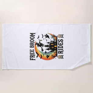 Free Broom Rides Halloween Witch Haunted Castle Sk Beach Towel