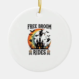 Free Broom Rides Halloween Witch Haunted Castle Sk Ceramic Tree Decoration