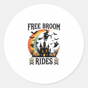 Free Broom Rides Halloween Witch Haunted Castle Sk Classic Round Sticker