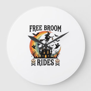 Free Broom Rides Halloween Witch Haunted Castle Sk Large Clock