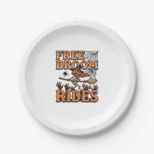 Free Broom Rides Halloween Witch Skeleton Design_1 Paper Plate
