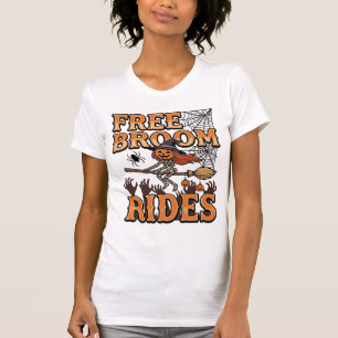 Free Broom Rides Halloween Witch Skeleton Design_1 T-Shirt