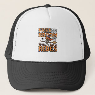 Free Broom Rides Halloween Witch Skeleton Design_1 Trucker Hat