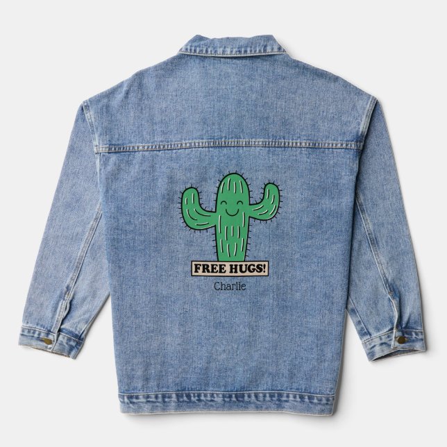 Free Cactus Hugs custom name Denim Jacket (Back)