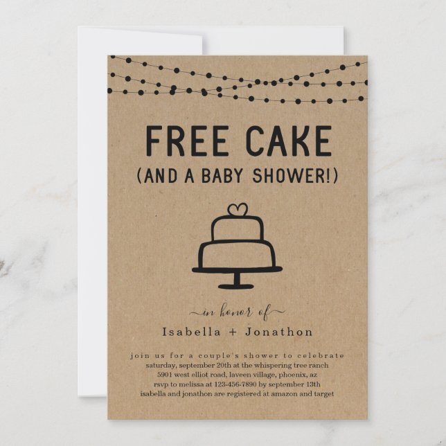 Free Cake and a Baby Shower Couples Gender Neutral Invitation (Front)