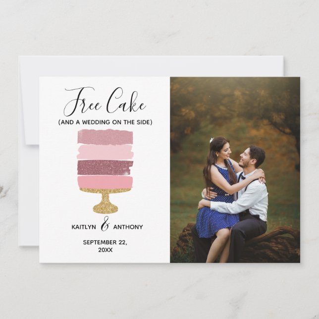 Free Cake Funny Modern Photo Wedding Save The Date (Front)