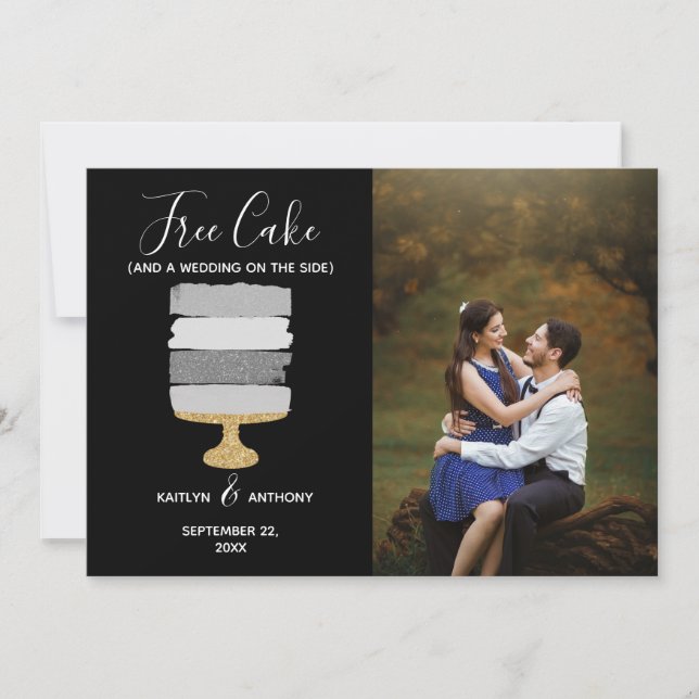 Free Cake Funny Modern Photo Wedding Save The Date (Front)
