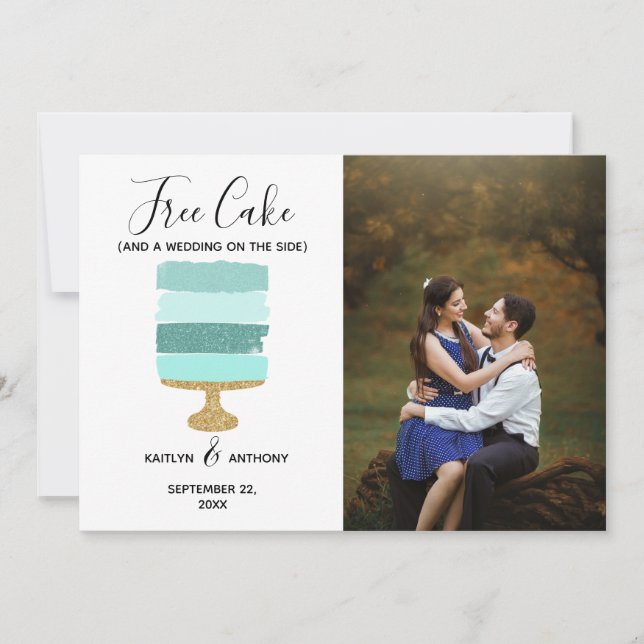 Free Cake Funny Modern Photo Wedding Save The Date (Front)