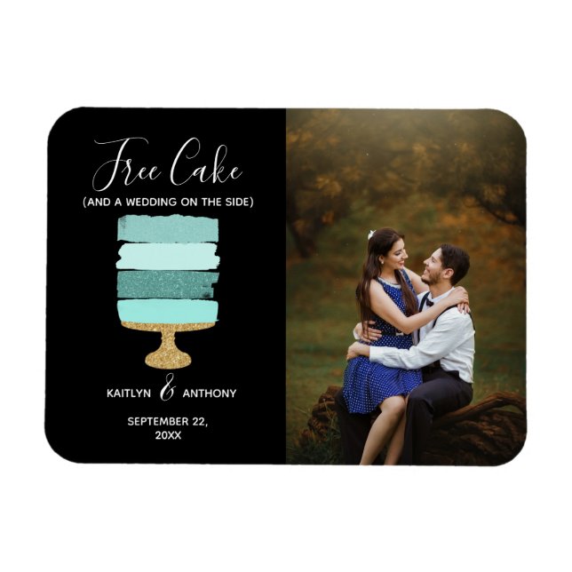 Free Cake Funny Modern Photo Wedding Save The Date Magnet (Horizontal)