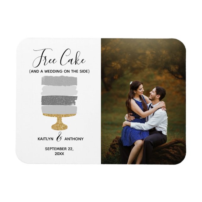 Free Cake Funny Modern Photo Wedding Save The Date Magnet (Horizontal)
