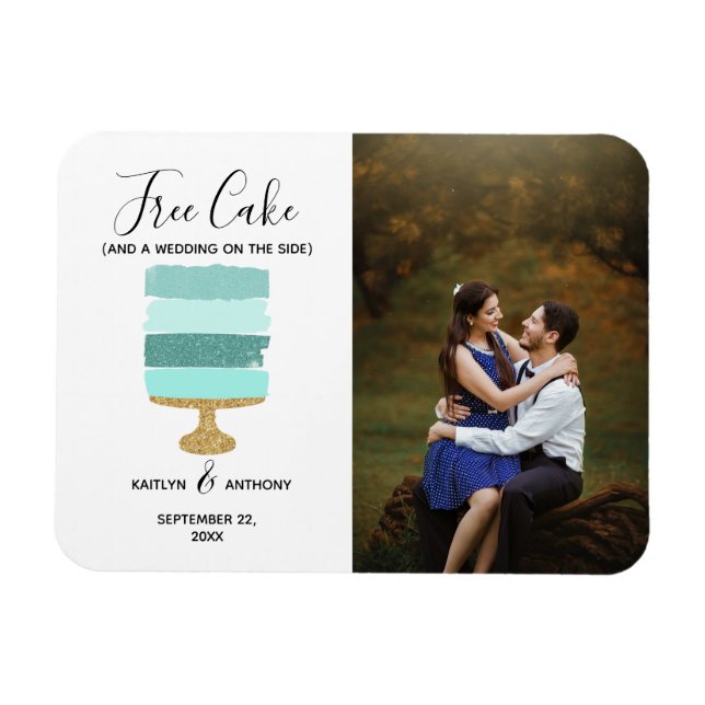 Free Cake Funny Modern Photo Wedding Save The Date Magnet (Horizontal)