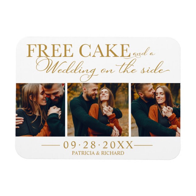 Free Cake Funny Wedding Save The Date 3 Photo Magnet (Horizontal)