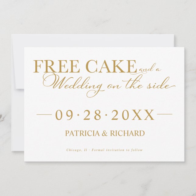 Free Cake Funny Wedding Save The Date Non Photo Invitation (Front)