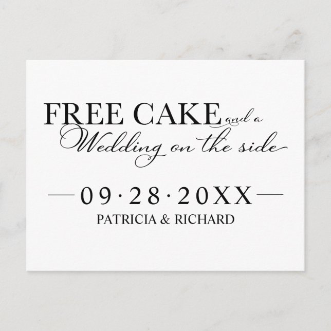 Free Cake Funny Wedding Save The Date Non Photo Postcard (Front)