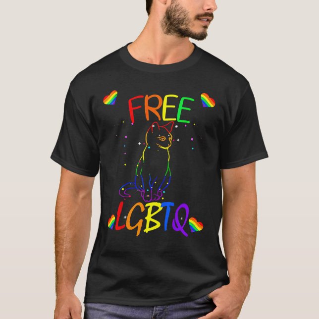Free Cats Hearts LGBTQ Lesbian Prides T-Shirt (Front)