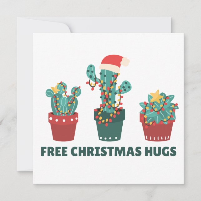 Free Christmas Hugs Funny Cactus Plants Invitation (Front)