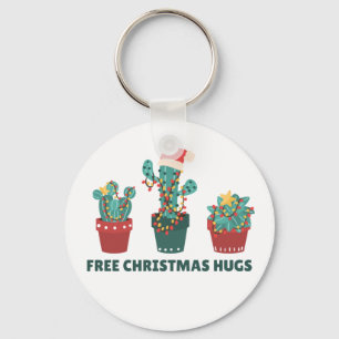 Free Christmas Hugs Funny Cactus Plants Keychain