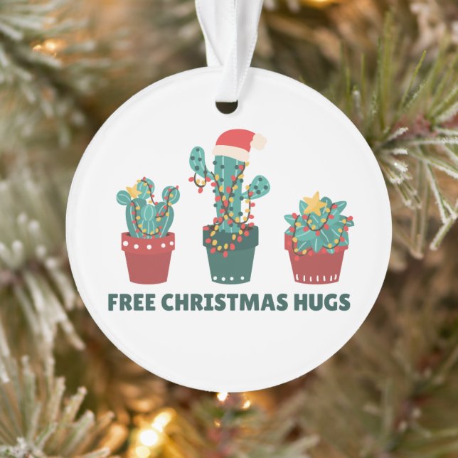 Free Christmas Hugs Funny Cactus Plants Ornament (Tree)