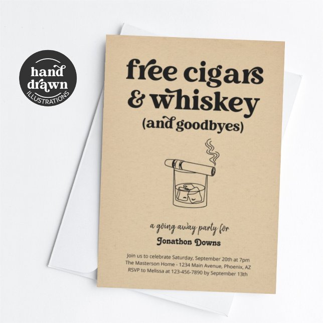 Free Cigars & Whiskey Funny Going Away Party Invitation (Creator Uploaded)