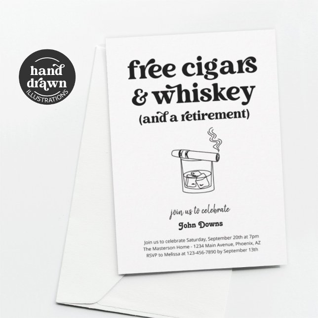 Free Cigars & Whiskey Funny Retirement Party Invitation (Creator Uploaded)