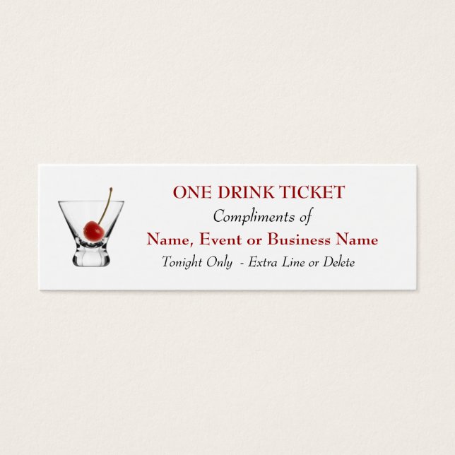 Free Complimentary Drink Ticket Bar Special Events (Front)